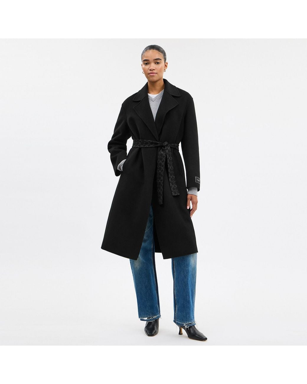 COACH Black Belted Wool Long Coat