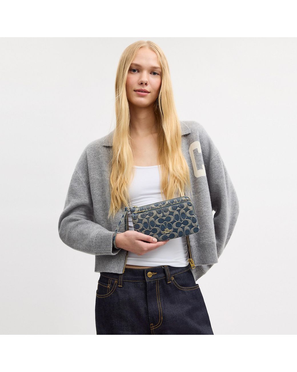 COACH Gray Double Zip Wristlet