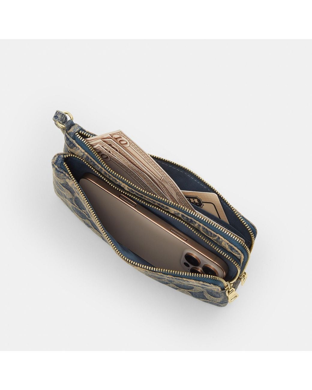 COACH Gray Double Zip Wristlet