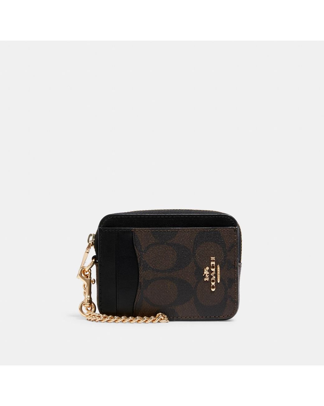 COACH Zip Card Case In Signature Canvas in Black | Lyst