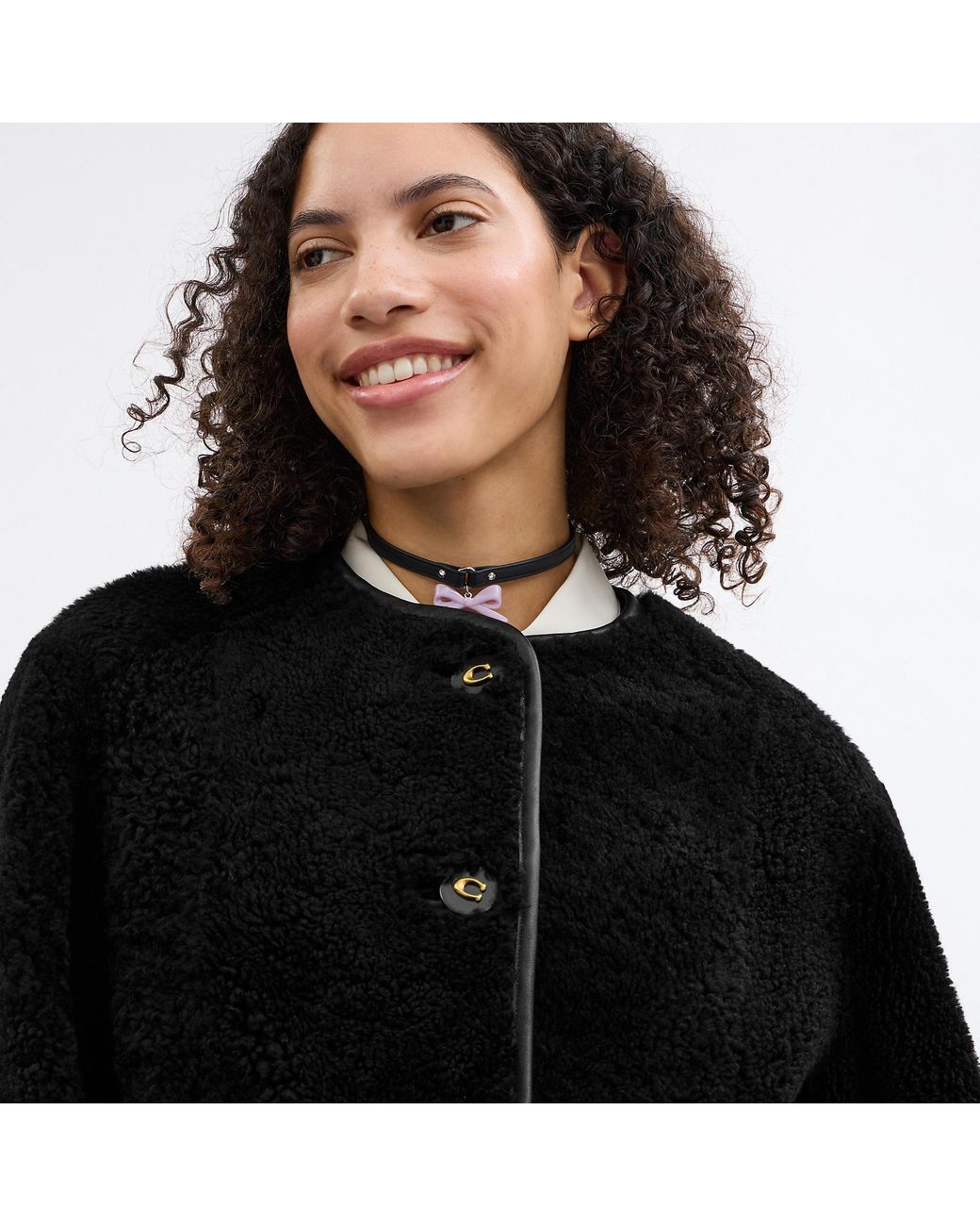 COACH Black Fluffy Shearling Coat