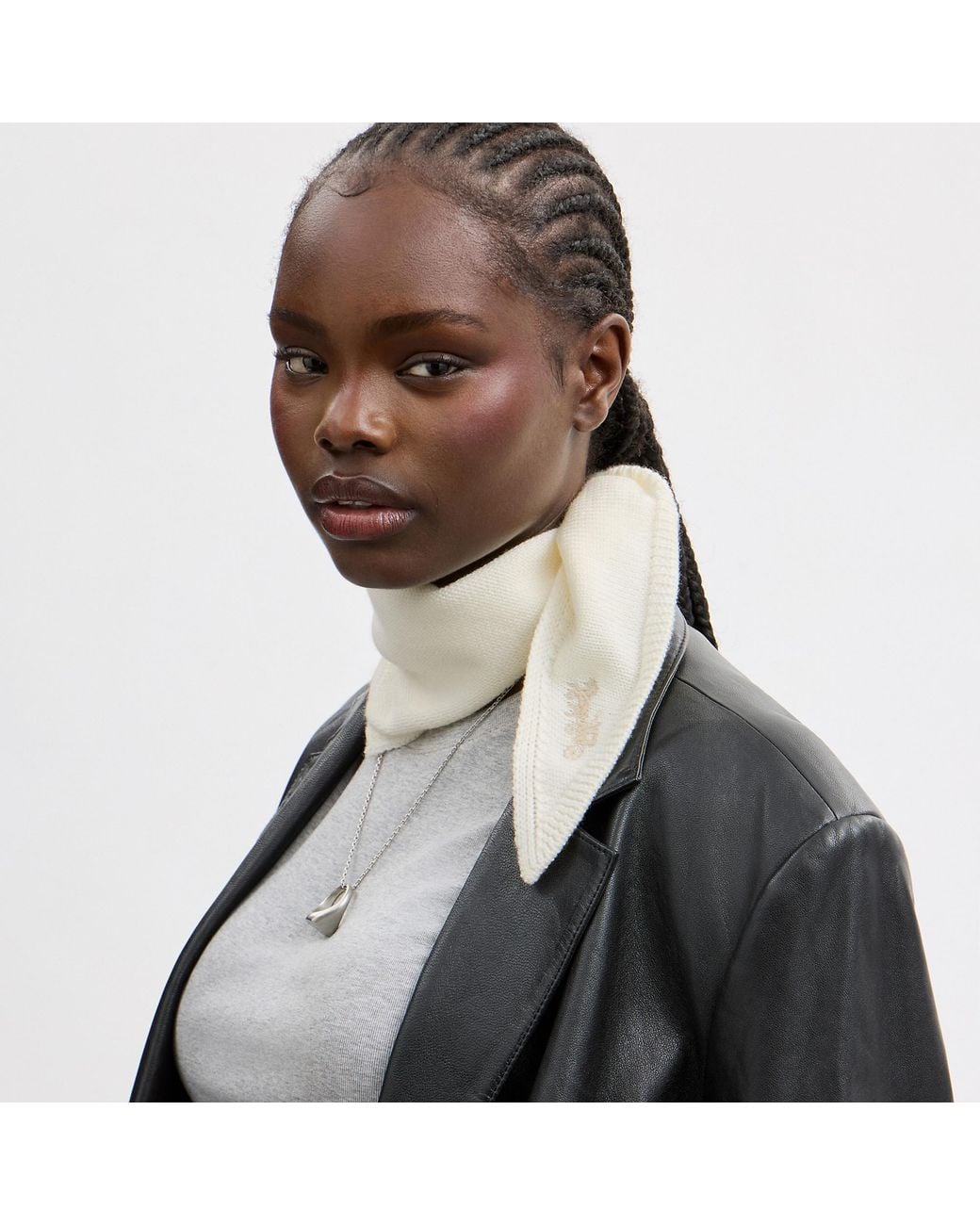 COACH White Knit Triangle Scarf