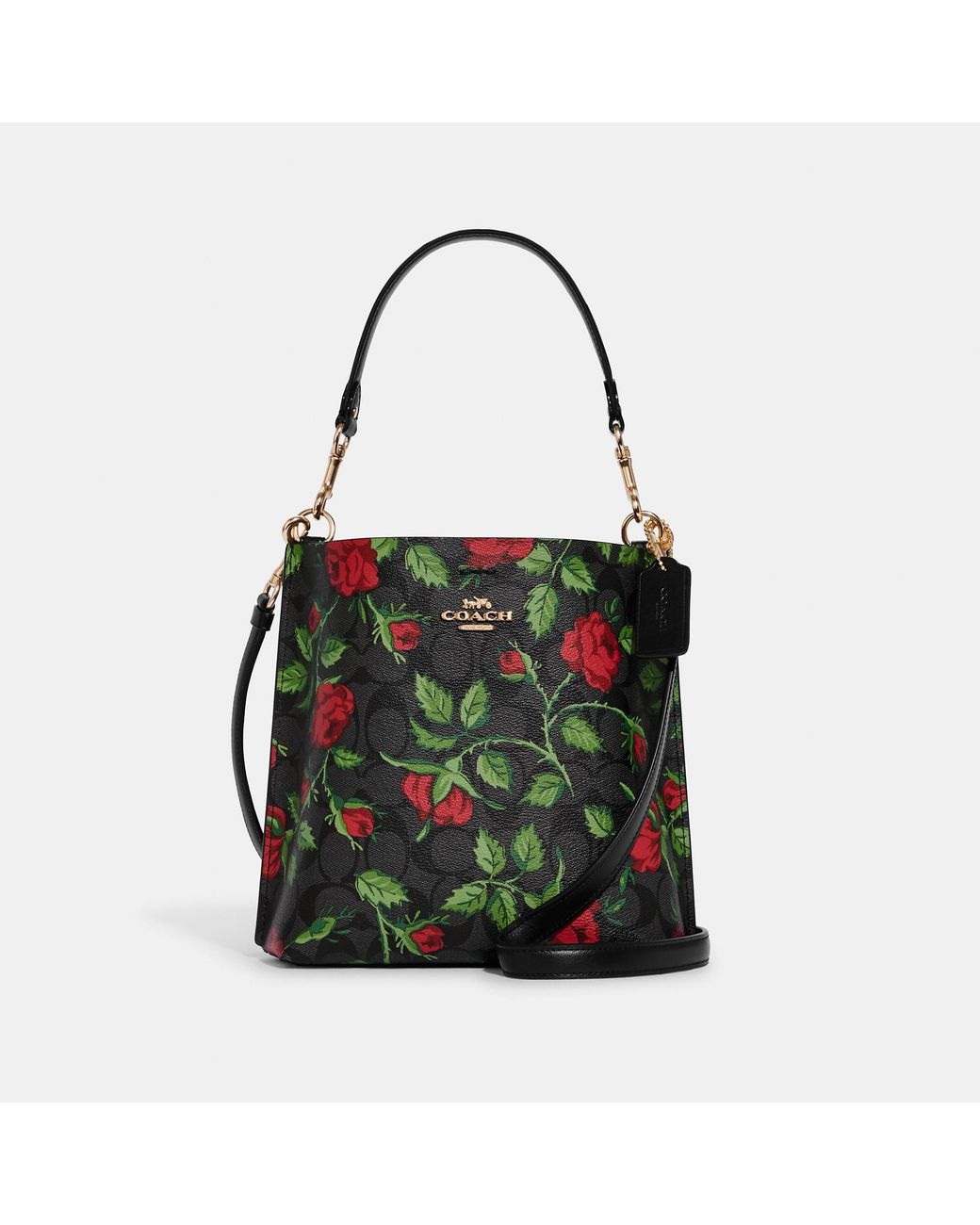 Coach Outlet Mollie Bucket Bag 22 In Signature Canvas With Fairytale Rose  Print in Black | Lyst