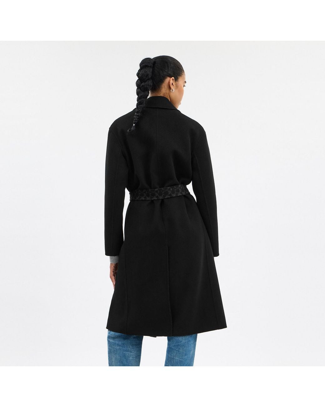 COACH Black Belted Wool Long Coat