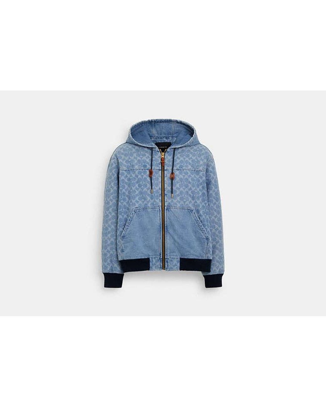 COACH ライトブルー ジップアップジャケット COACH Signature Denim Hooded Zip Up Jacket in Blue for Men