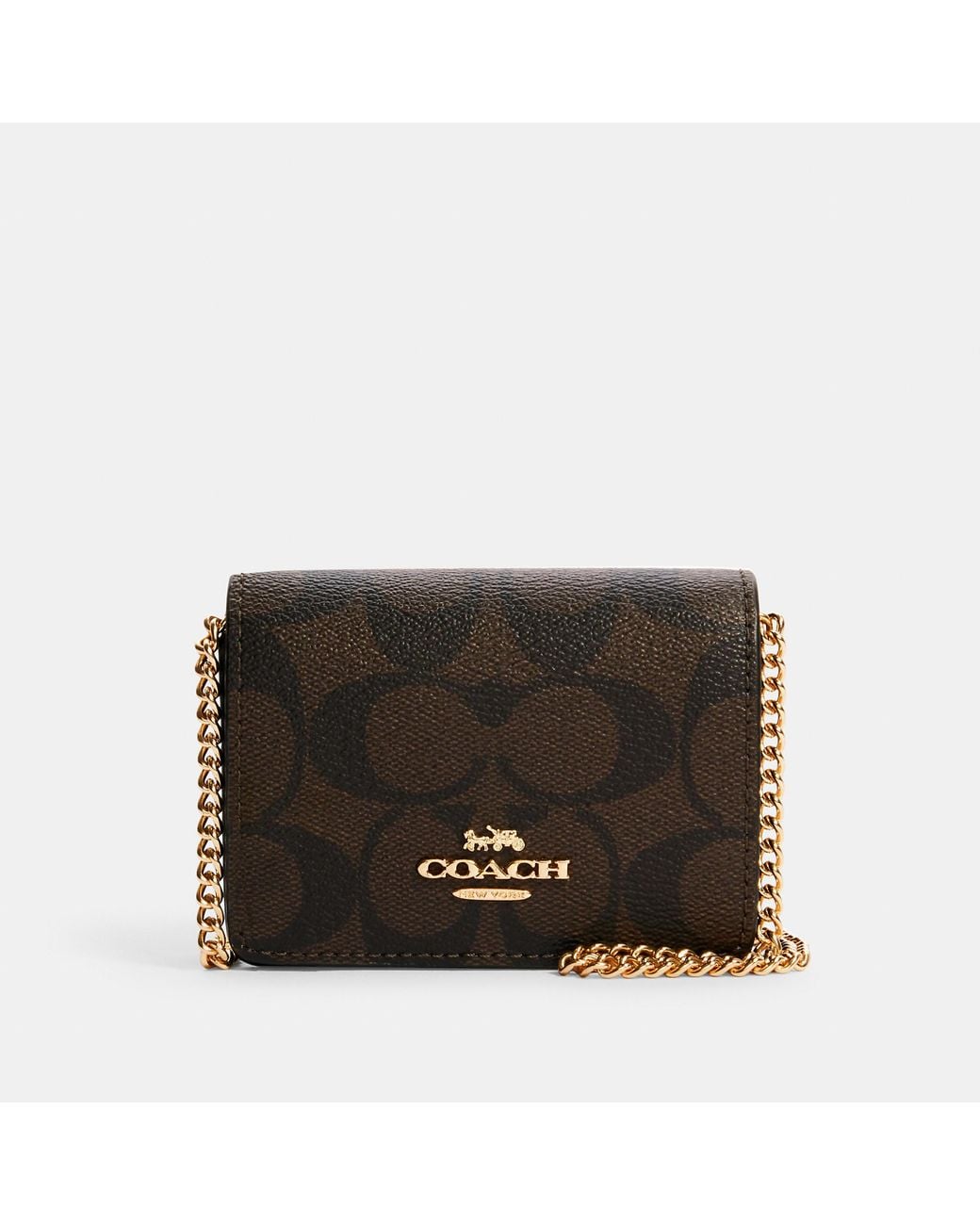COACH Mini Wallet On A Chain In Signature Canvas in im/Brown Black (Black) - Lyst
