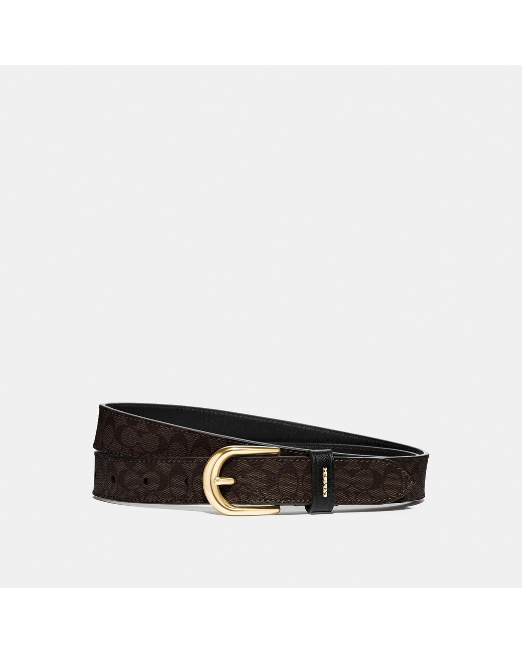 COACH Classic Belt In Signature Canvas in Chestnut/Black/Gold (Black