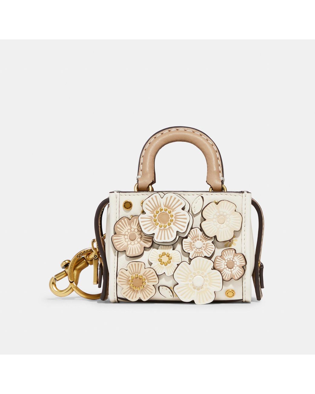 Coach Outlet Mini Rogue Bag Charm With Tea Rose in Natural
