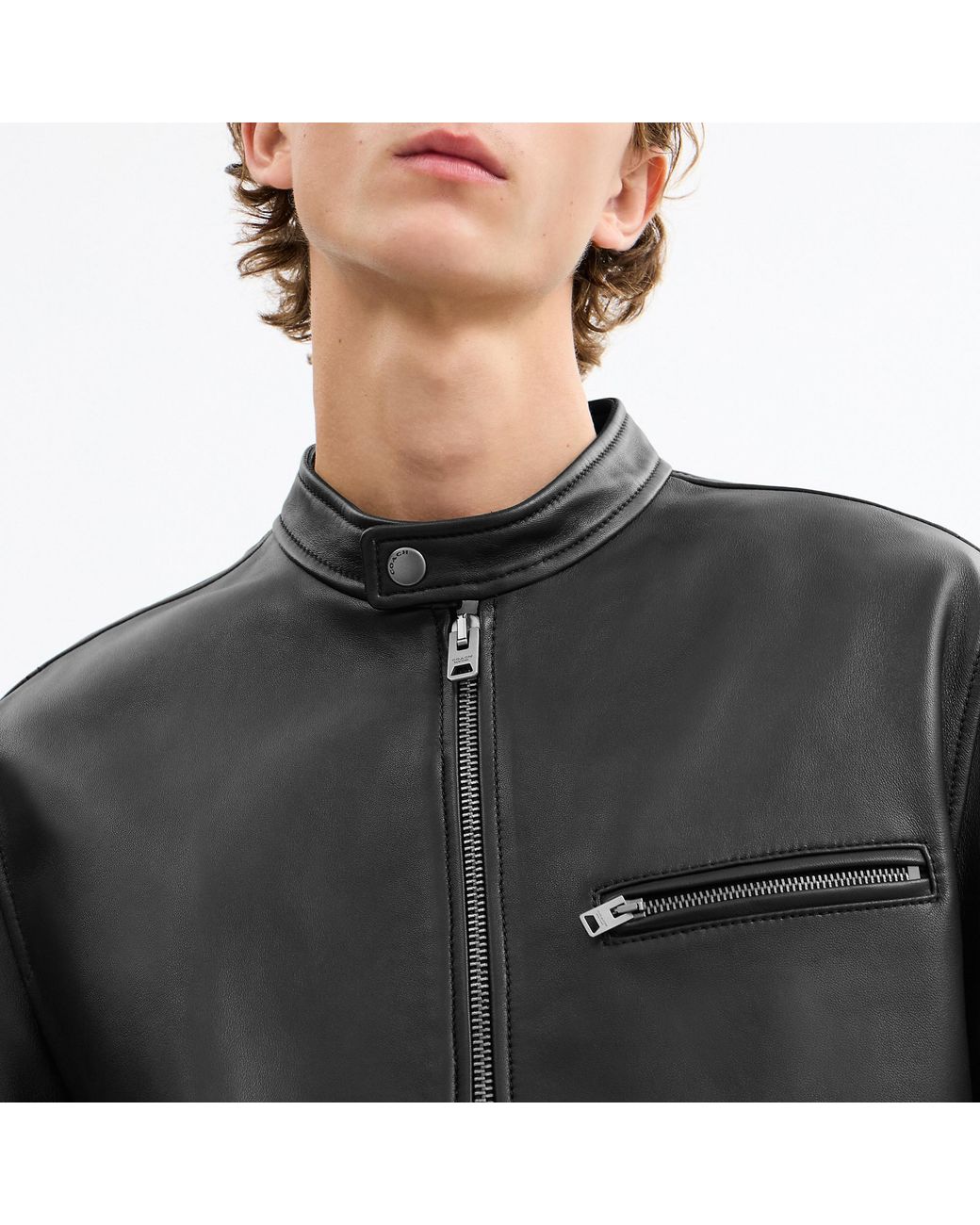 COACH Black Leather Racer Jacket for men