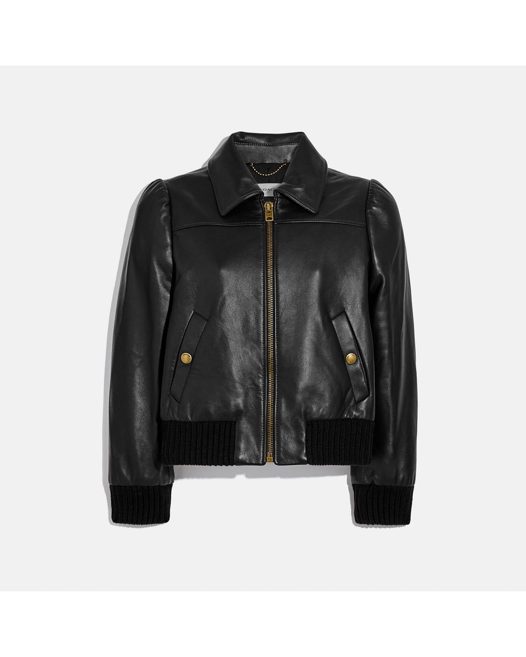 COACH Leather Tailored Bomber Jacket in Black Lyst