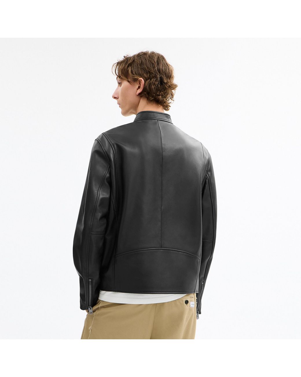 COACH Black Leather Racer Jacket for men