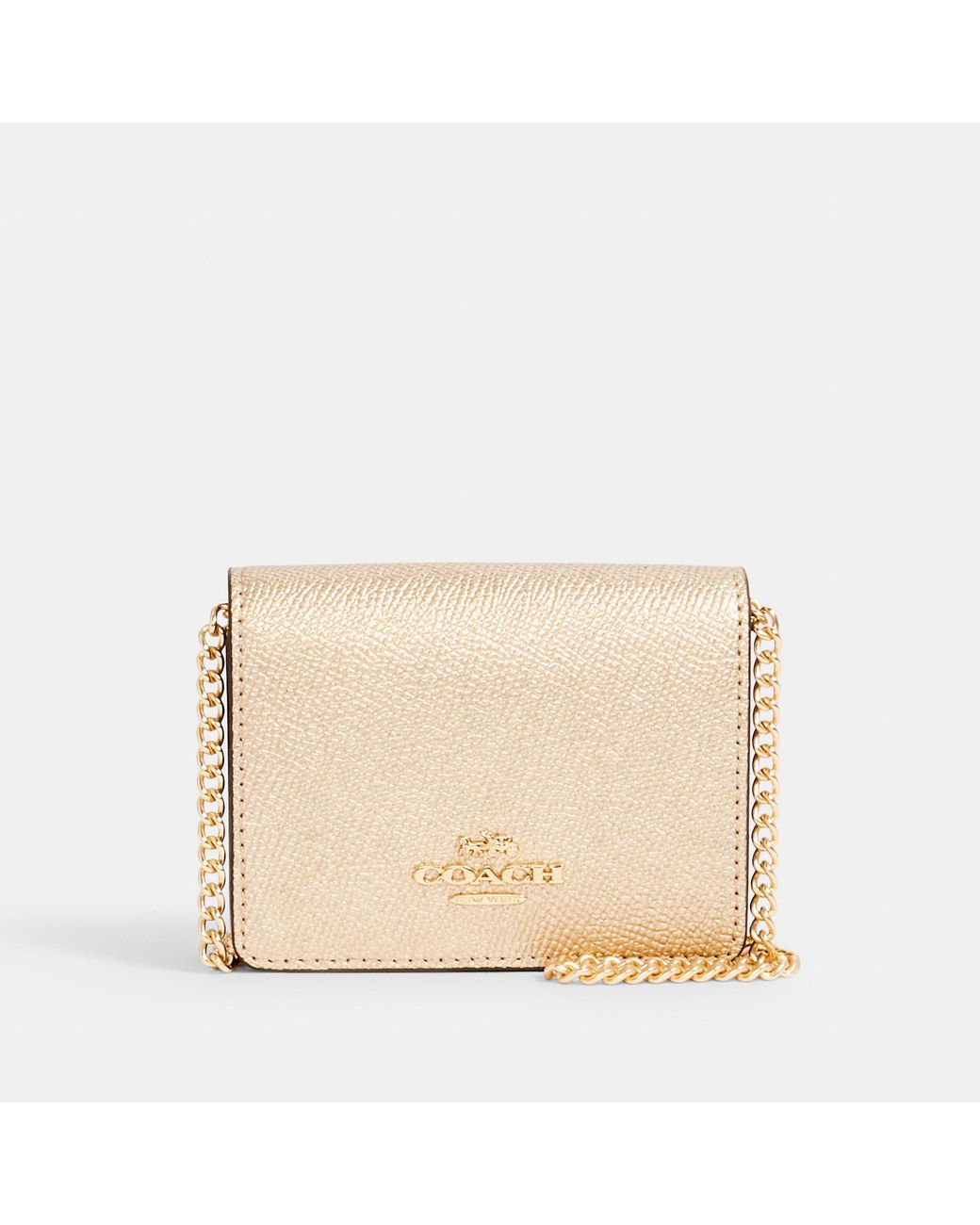 Coach Mini Wallet On A Chain Metallic Pink CE666