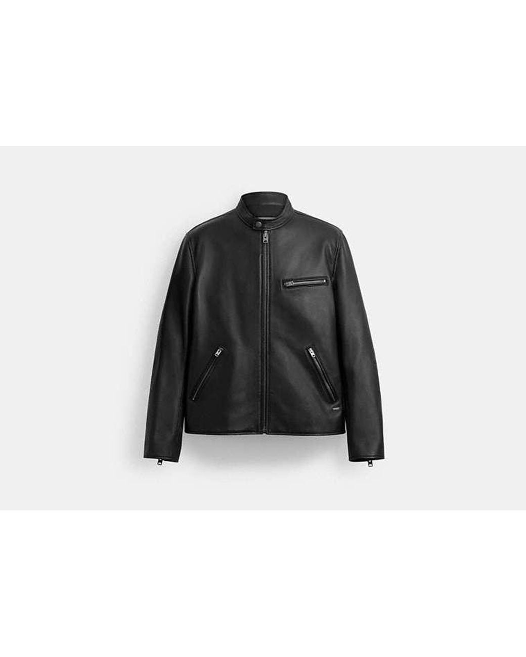COACH Leather Racer Jacket in Black for Men | Lyst