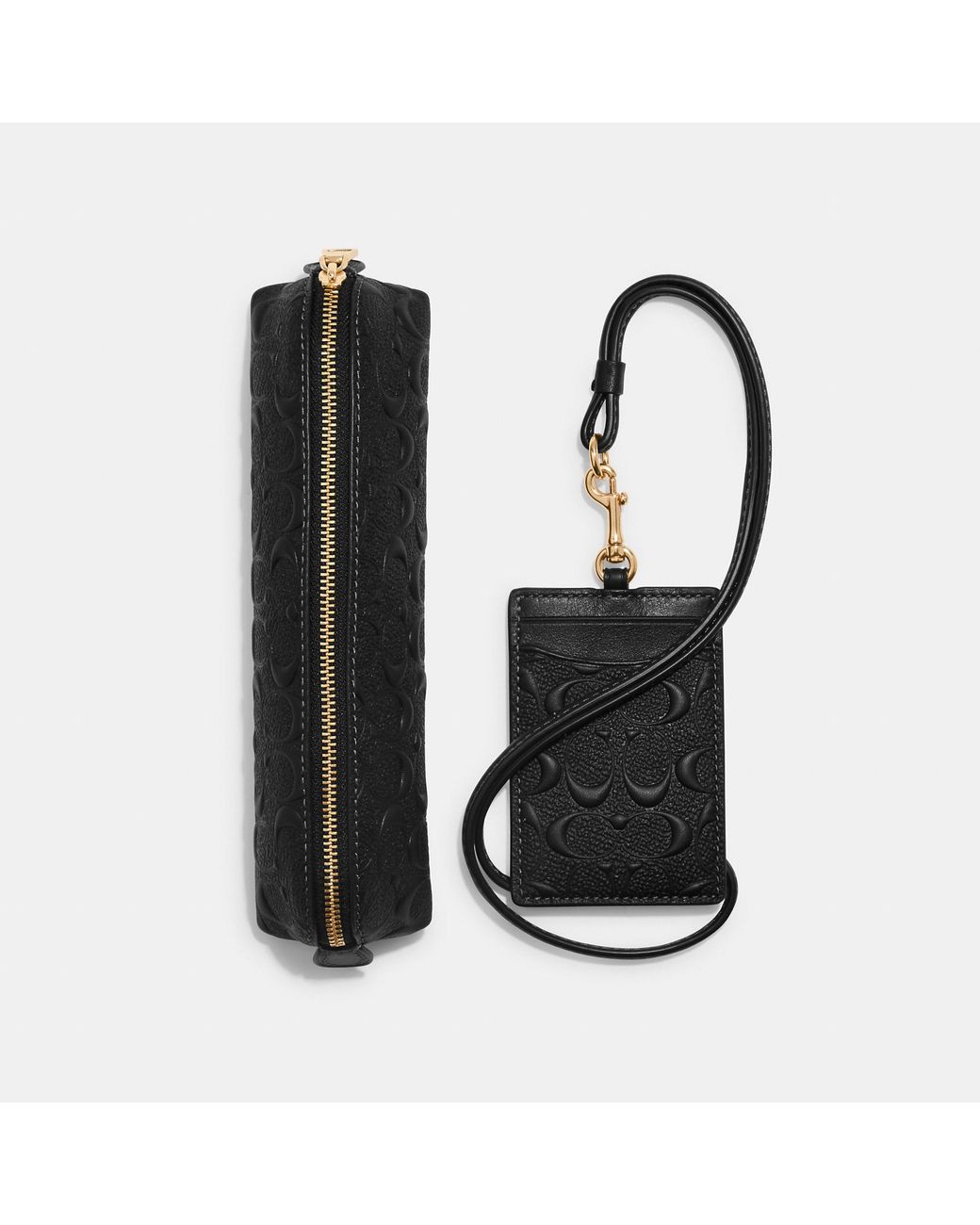 Coach Outlet Boxed Pencil Case And Id Lanyard Set In Signature Leather in  Black | Lyst