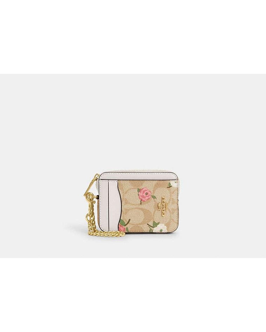 COACH Zip Card Case In Signature Canvas With Floral Print in