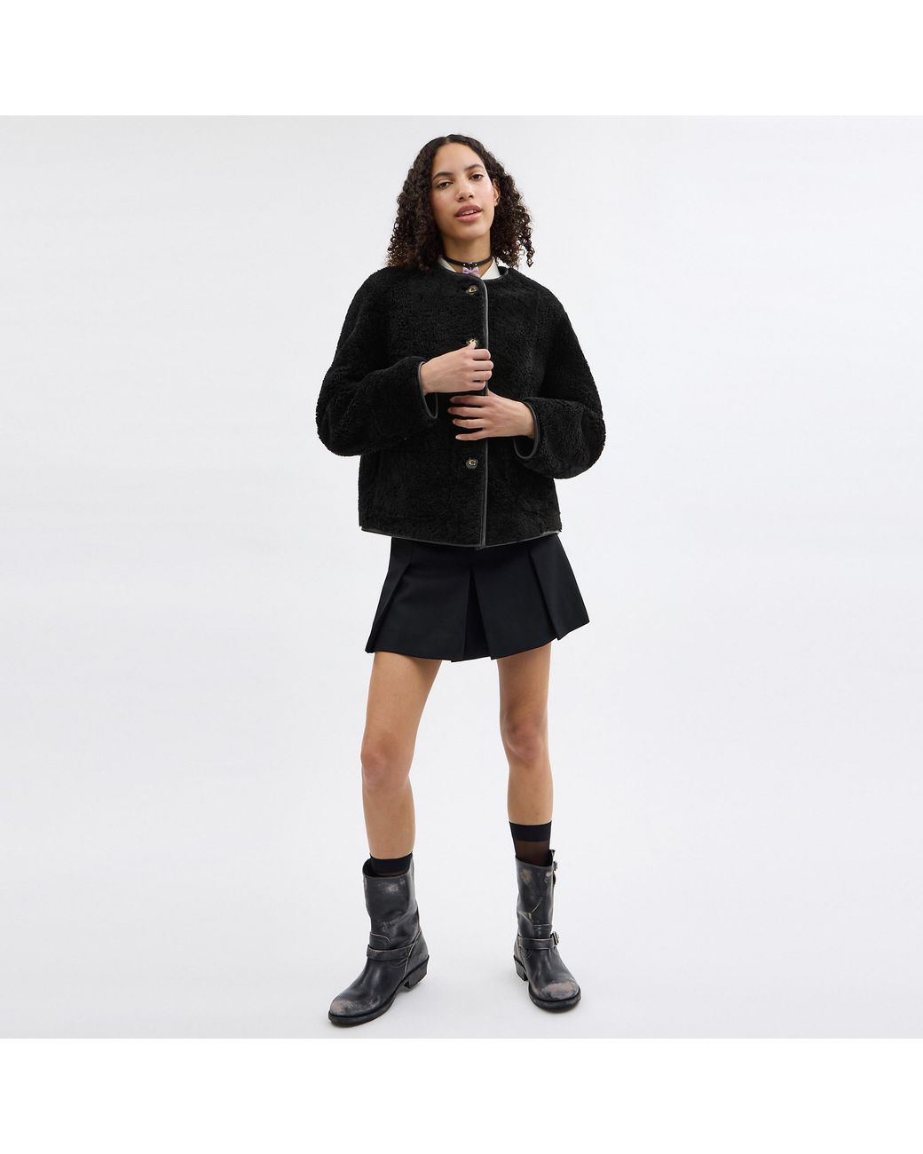 COACH Black Fluffy Shearling Coat