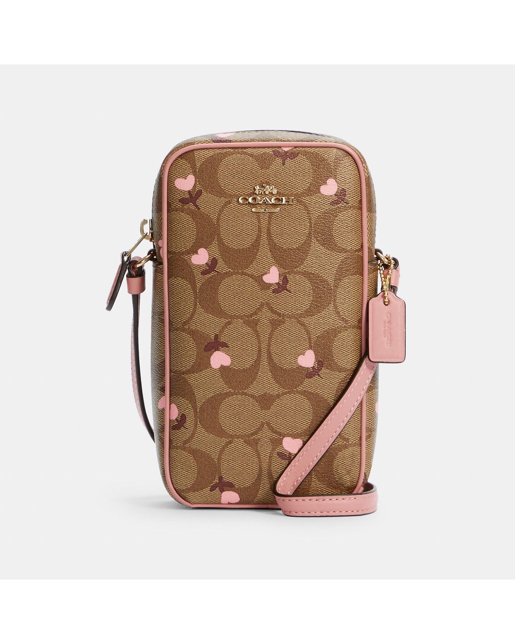 COACH North/south Zip Crossbody Bag In Signature Canvas With Heart