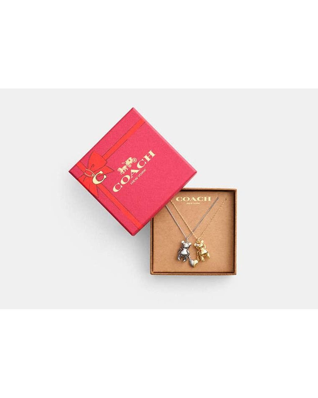 COACH Teddy Bear Heart Friendship Necklace Set in Pink Lyst