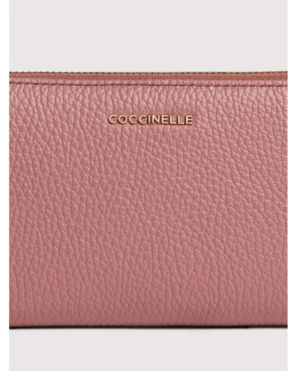 Coccinelle Pink Large Grainy Leather Zip-Around Purse Metallic Large