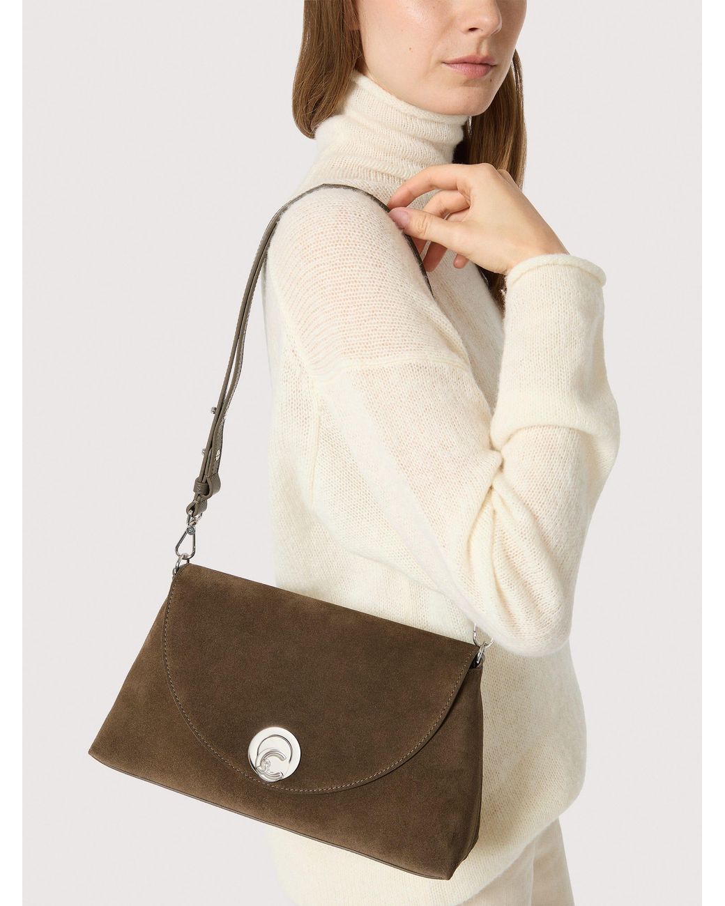 Coccinelle Natural Suede Shoulder Bag Nikla Medium