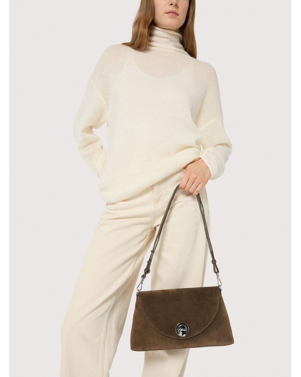 Coccinelle Natural Suede Shoulder Bag Nikla Medium