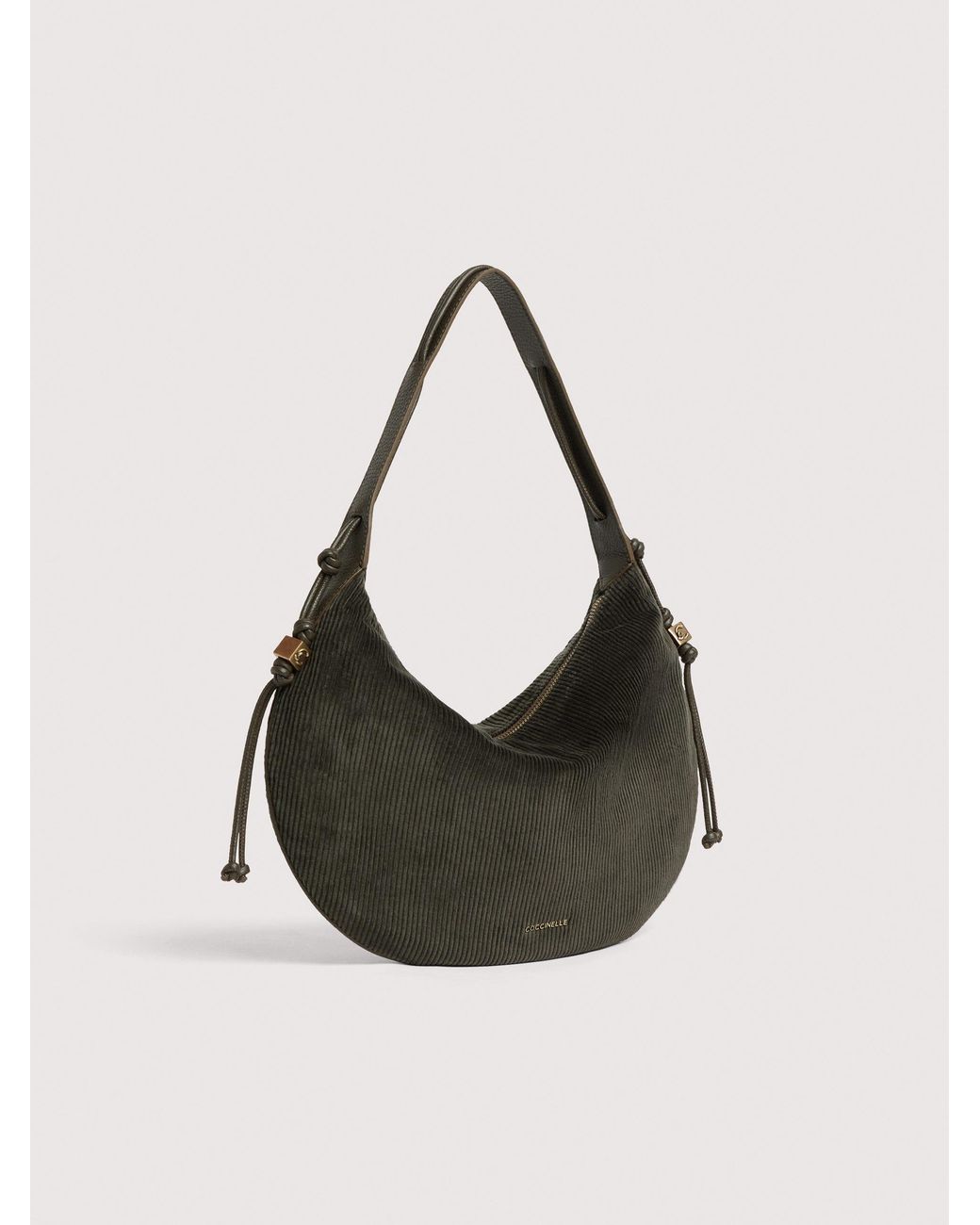 Coccinelle Black Corduroy Fabric Shoulder Bag Thess Medium
