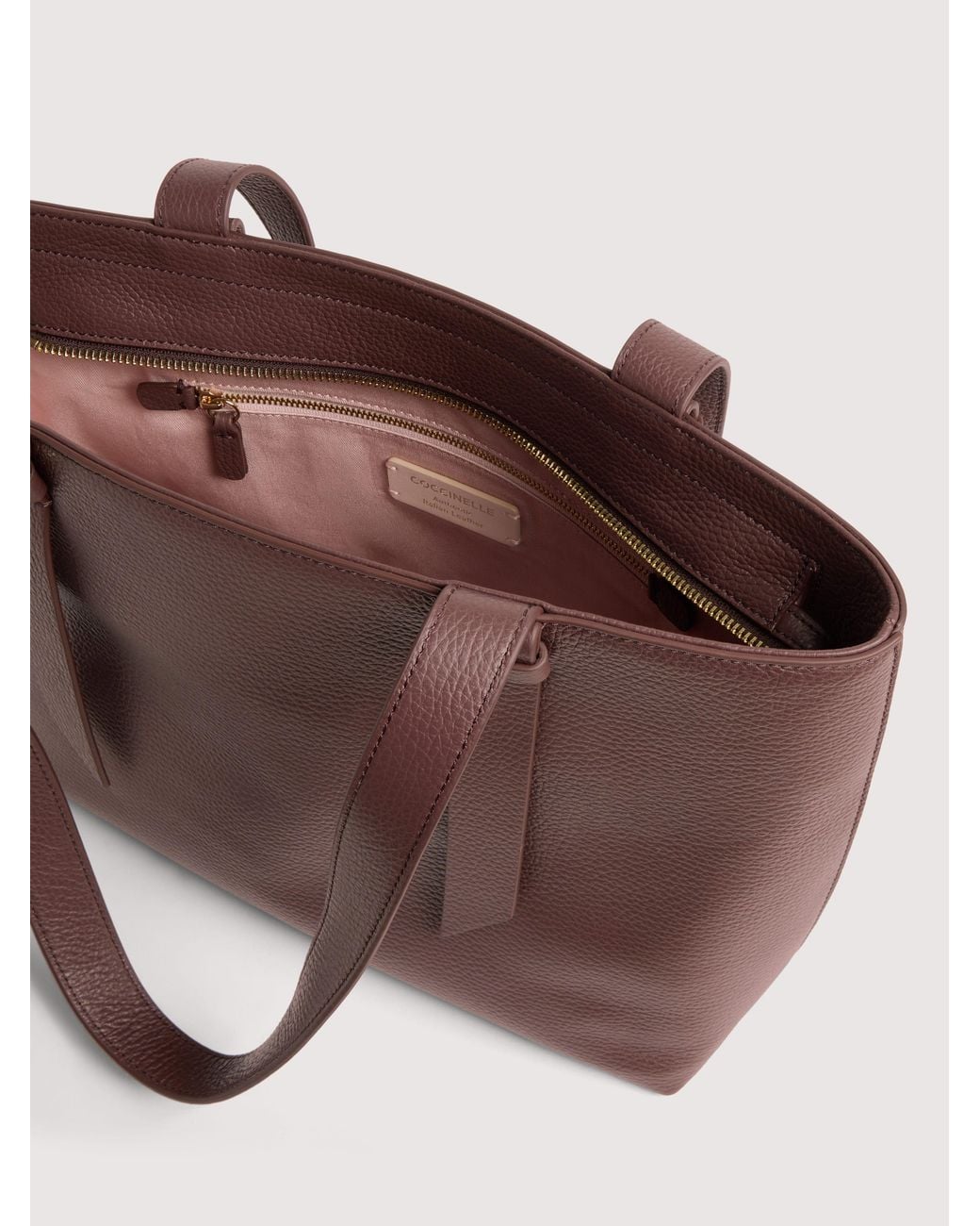 Coccinelle Purple Grained Leather Tote Bag Malory Medium