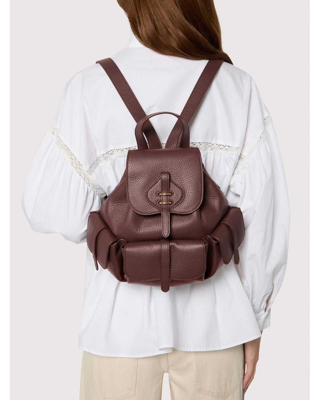 Coccinelle Pink Grained Leather Backpack Mavery Pocket Medium