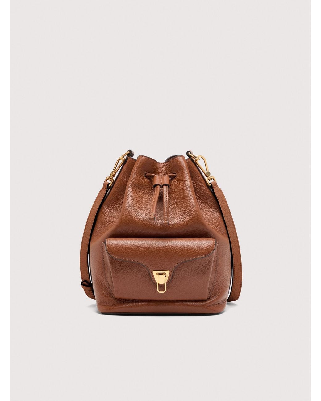Coccinelle Brown Grained Leather Bucket Bag Beat Generation Medium