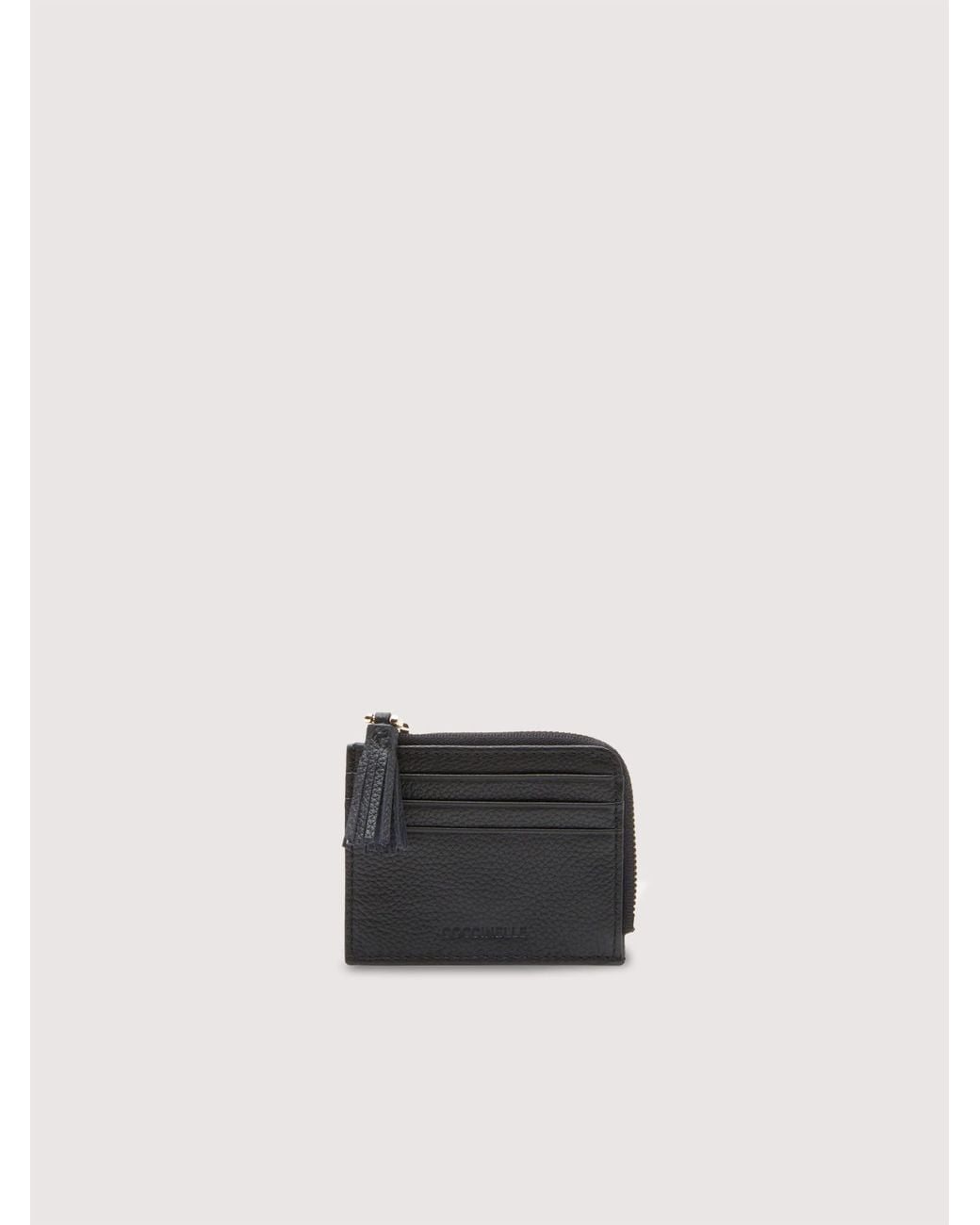 Coccinelle Black Grainy Leather Card Holder Tassel Small