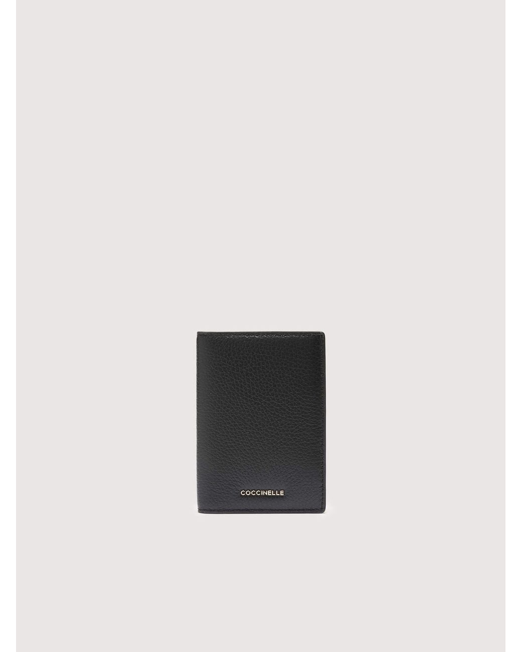 Coccinelle Black Grained Leather Passport Holder Metallic Medium