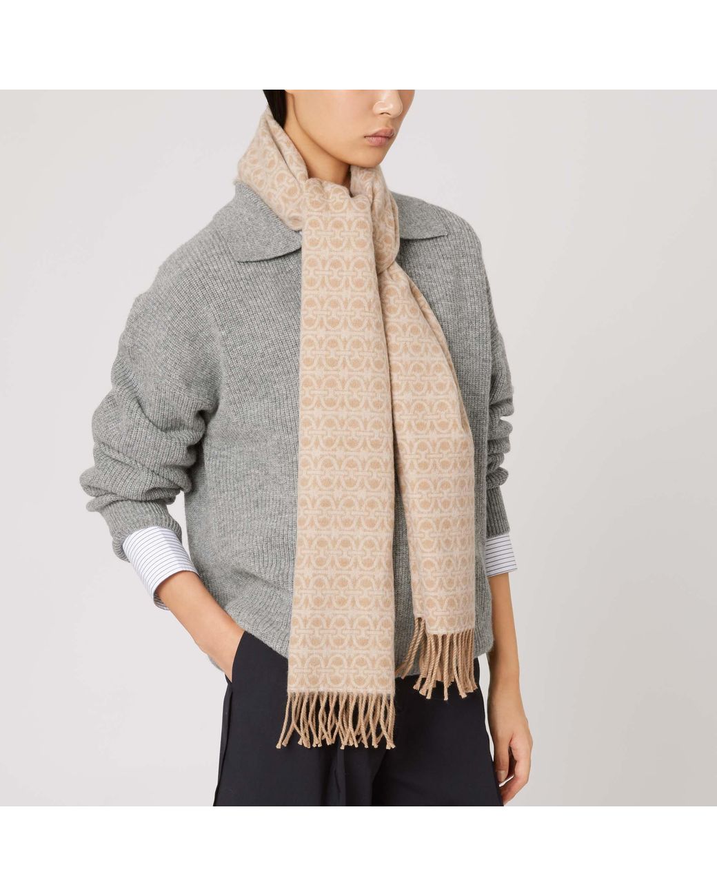 Coccinelle Brown Wool Blend Scarf Monogram
