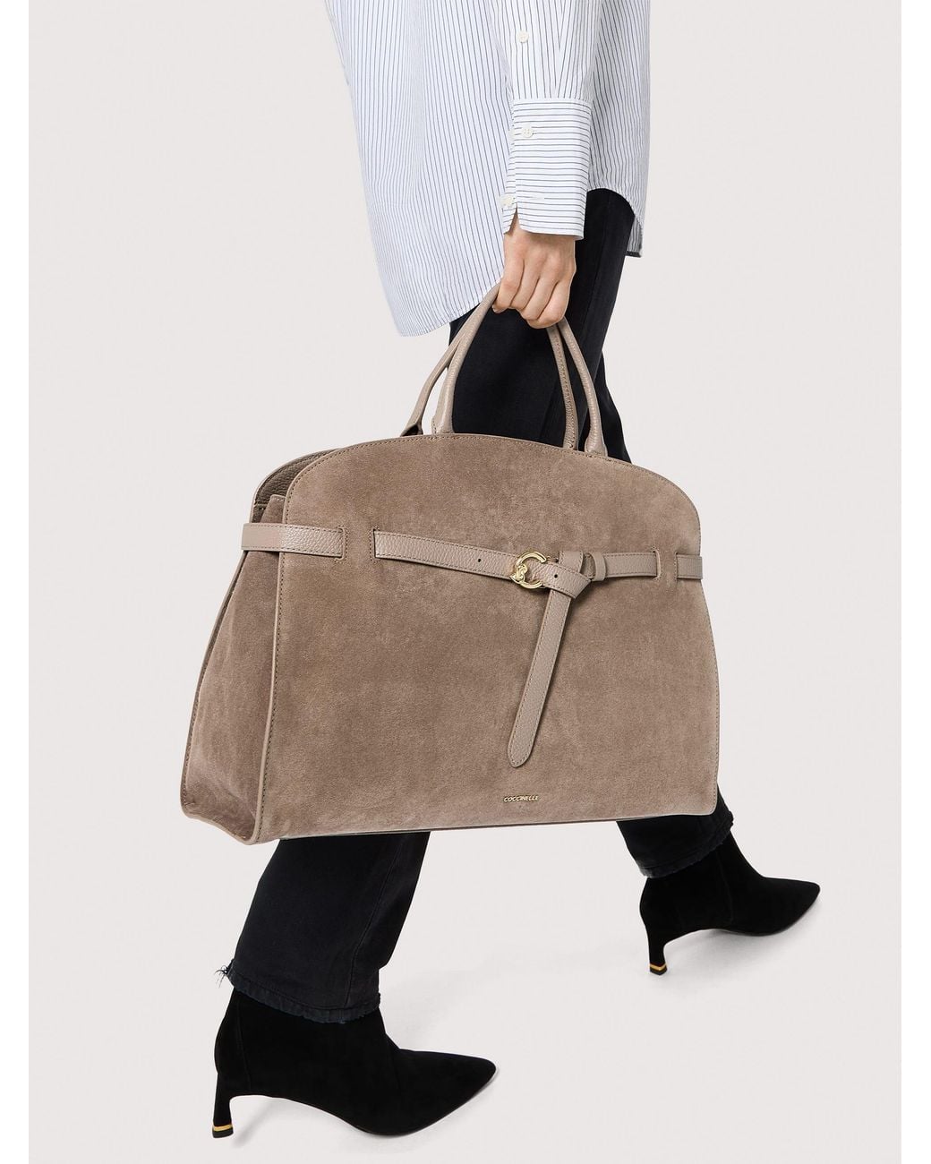 Coccinelle Natural Suede Handbag Sabine Large