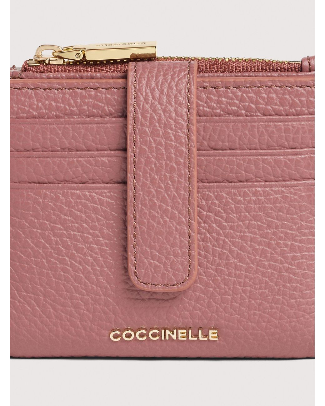 Coccinelle Pink Small Grained Leather Wallet Metallic Medium