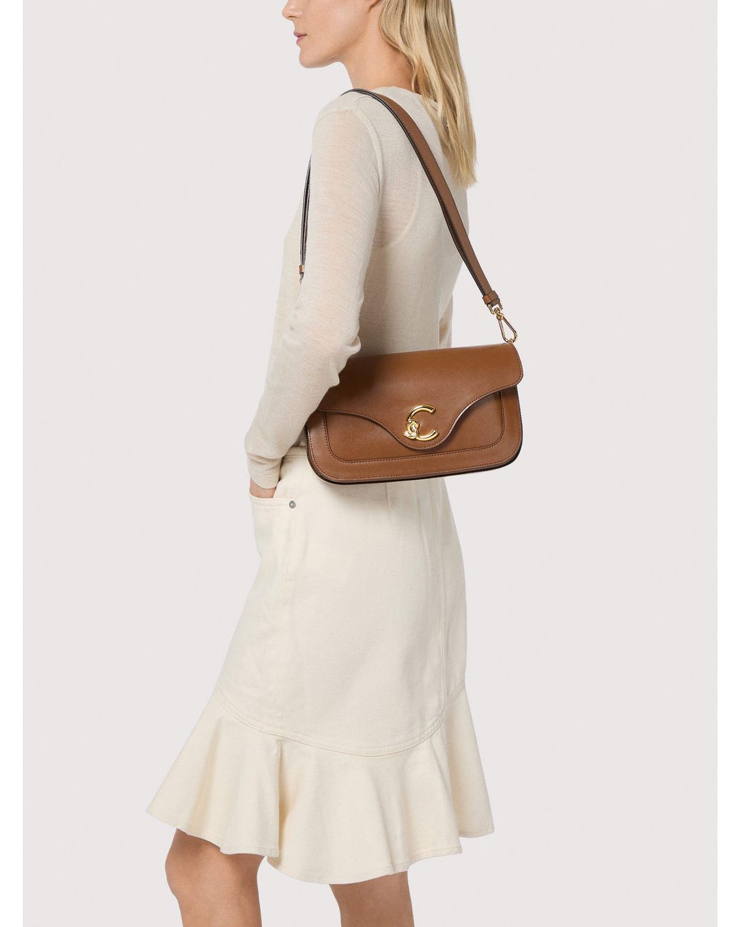 Coccinelle Black Smooth Calf Leather Shoulder Bag C-Me Calf Medium
