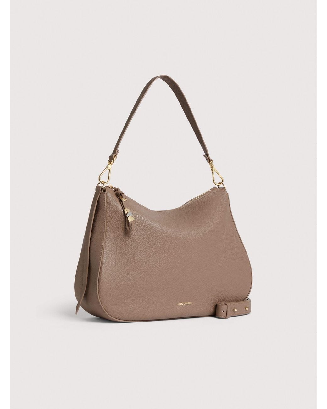 Coccinelle Natural Grained Leather Hobo Bag Nory Medium