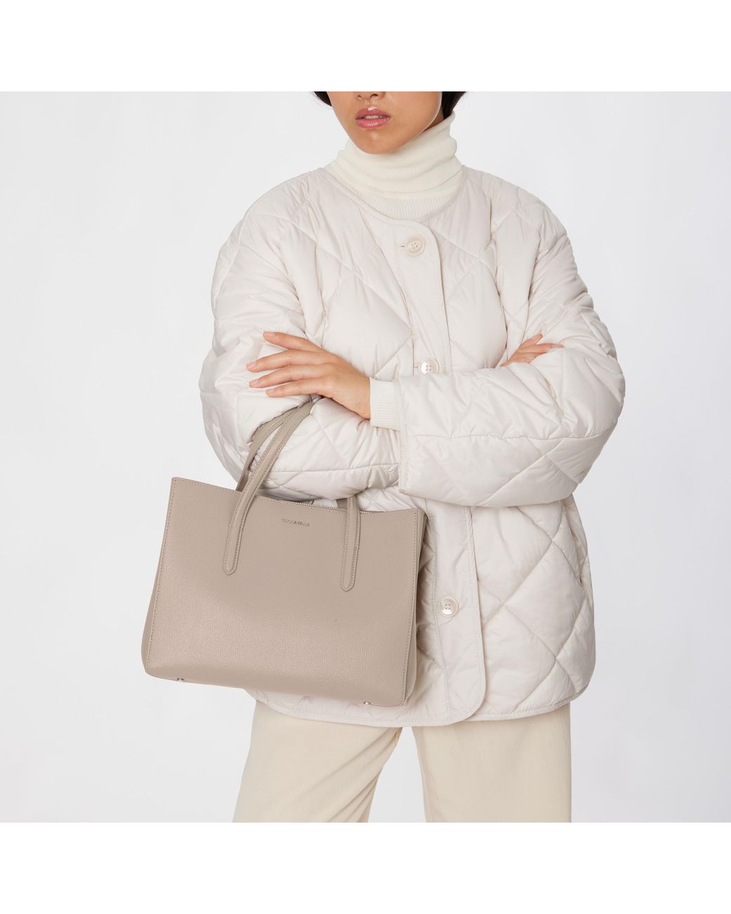 Coccinelle Saffiano Leather Handbag Swap Textured Medium in Natural | Lyst