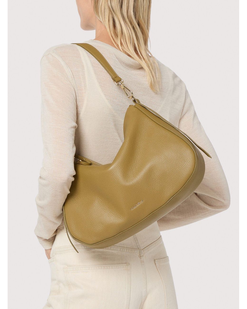 Coccinelle Black Grained Leather Hobo Bag Nory Medium