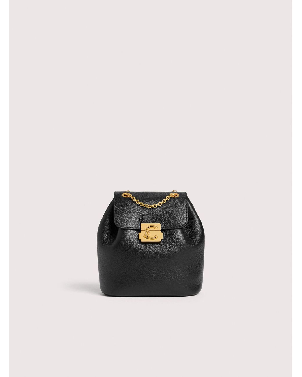 Coccinelle Black Grained Leather Backpack C-Me Lock Small