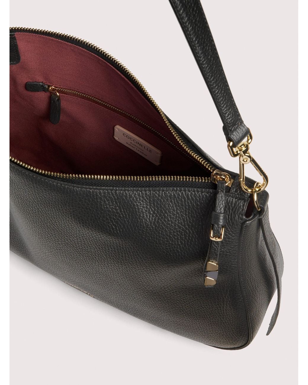 Coccinelle Black Grained Leather Hobo Bag Nory Medium