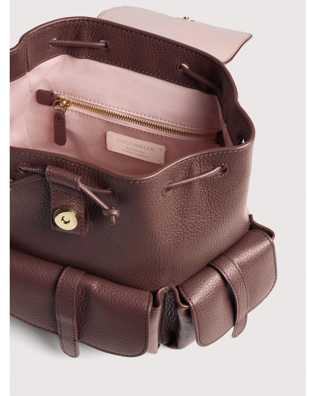 Coccinelle Pink Grained Leather Backpack Mavery Pocket Medium