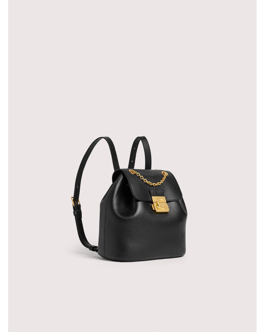 Coccinelle Black Grained Leather Backpack C-Me Lock Small