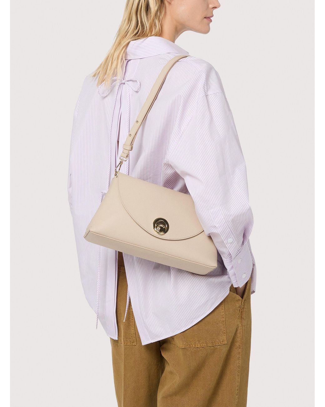 Coccinelle Natural Two-Sided Leather Shoulder Bag Nikla Medium