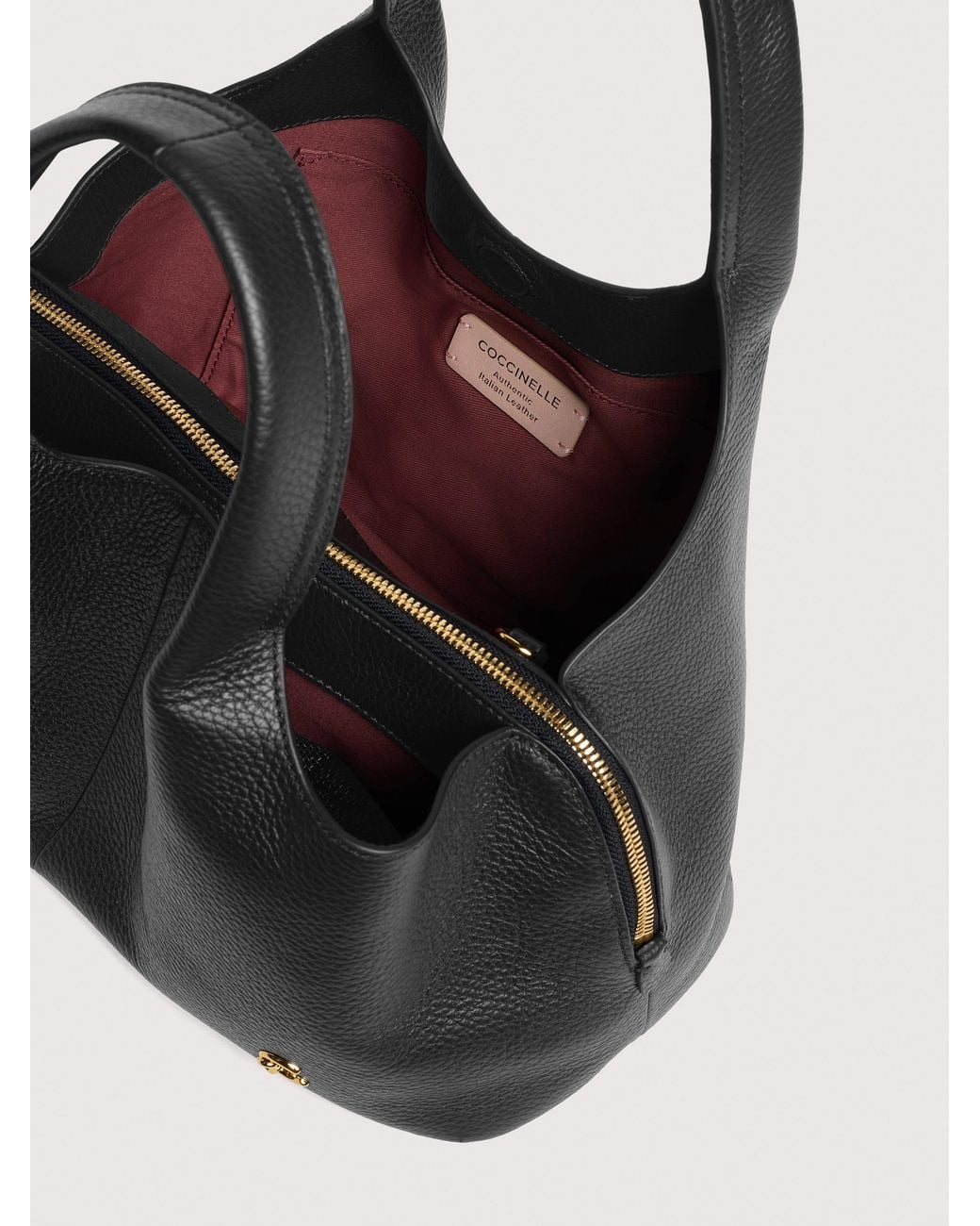 Coccinelle Black Grained Leather Handbag Nell Medium