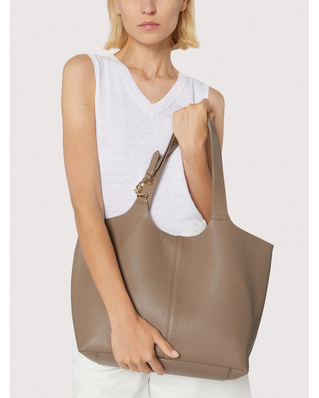Coccinelle Natural Grained Leather Tote Bag C-Easy Large