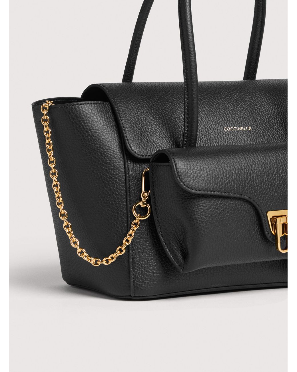 Coccinelle Pink Grained Leather Handbag Double Beat Medium