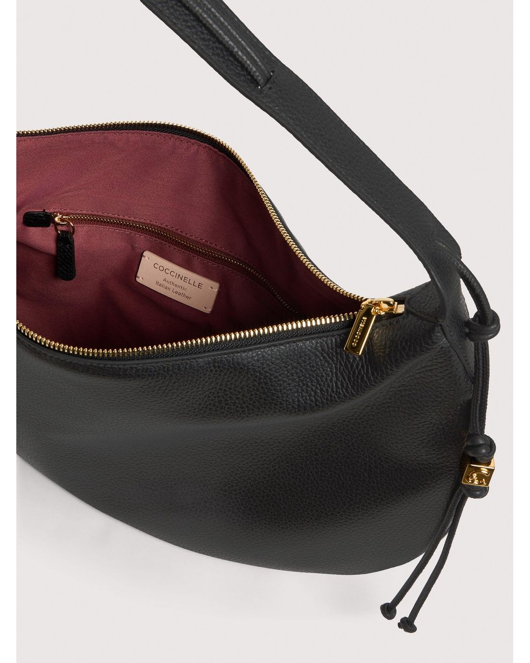 Coccinelle Black Grained Leather Shoulder Bag Thess Large
