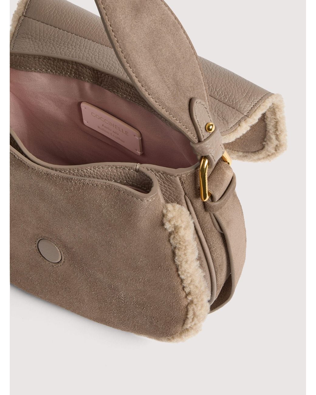 Coccinelle Natural Suede, Micro Grained Leather And Faux Fur Handbag Mavery Small