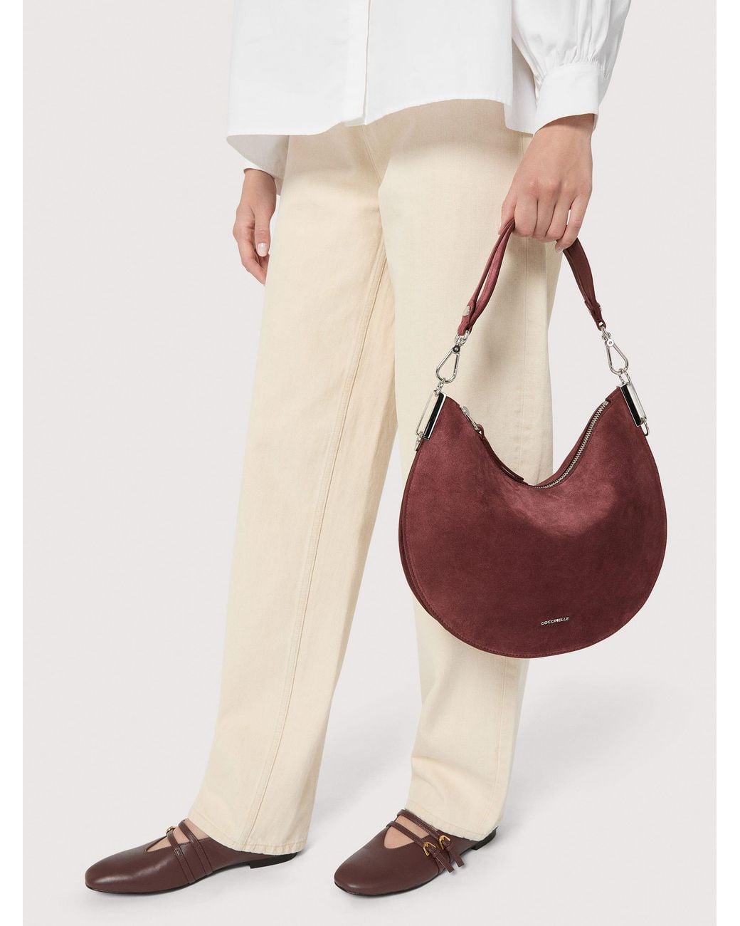Coccinelle Pink Grained Leather Shoulder Bag Sunup Medium