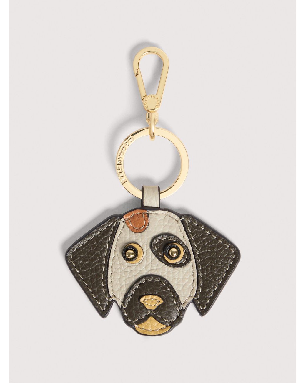 Coccinelle Natural Grained Leather Key Ring Dog Patch